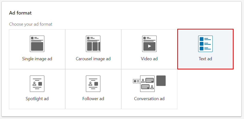 Text ad format on LinkedIn