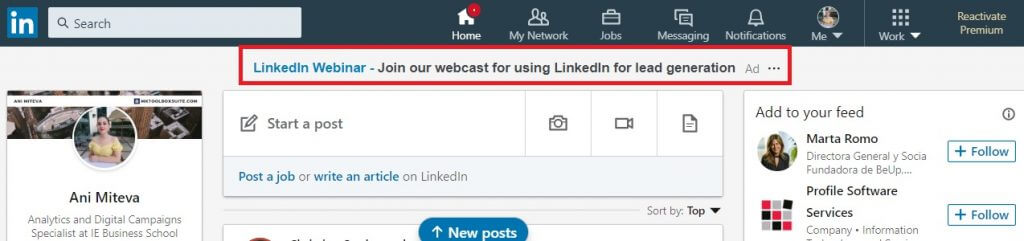 Text ad example — linkedIn ads