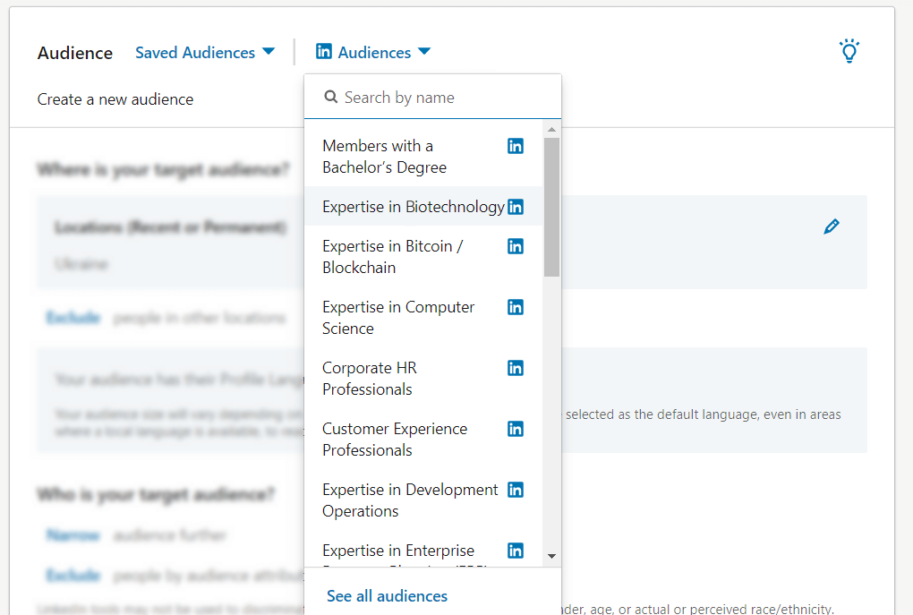 LinkedIn Ads — audiences avaliable