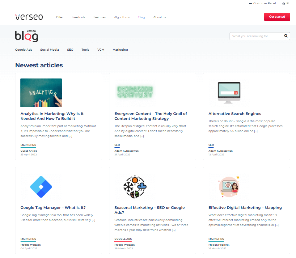 An example of a corporate blog on Verseo Ads website
