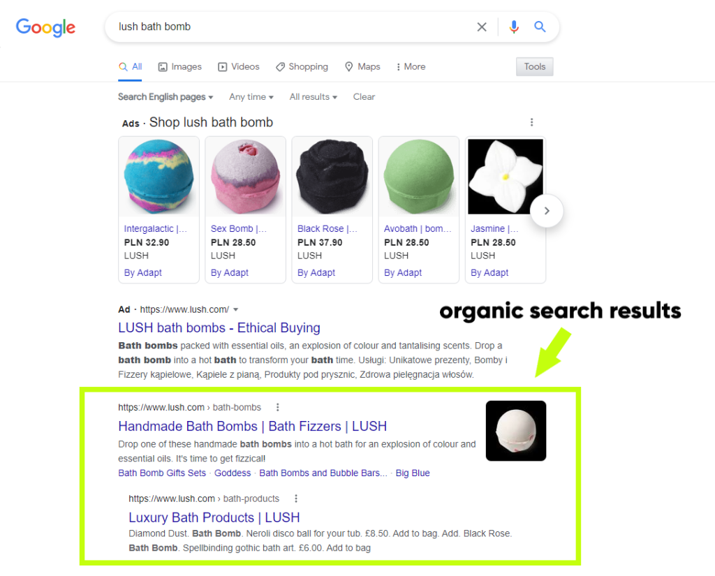 organic search results