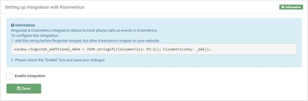 Ringostat & Kissmetrics Integration