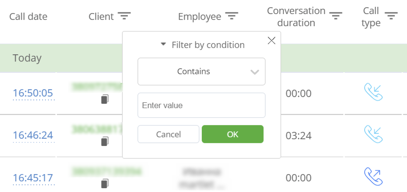 Call Tracking Day 2021, how to set filtres