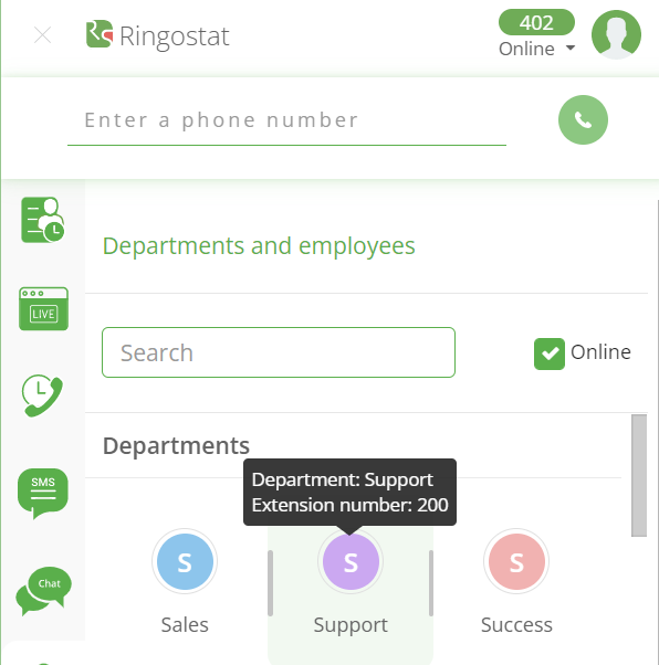 Call Tracking Day 2021, Ringostat Smart Phone, list of departments