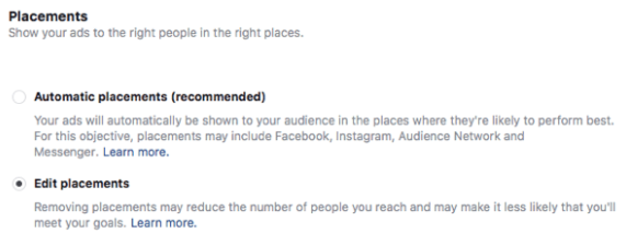 Advanced Facebook Ads Tips, option to select placement