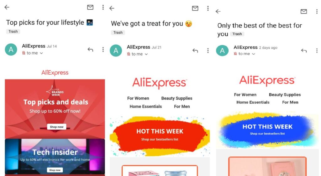 Personalized Email Campaign, AliExpress