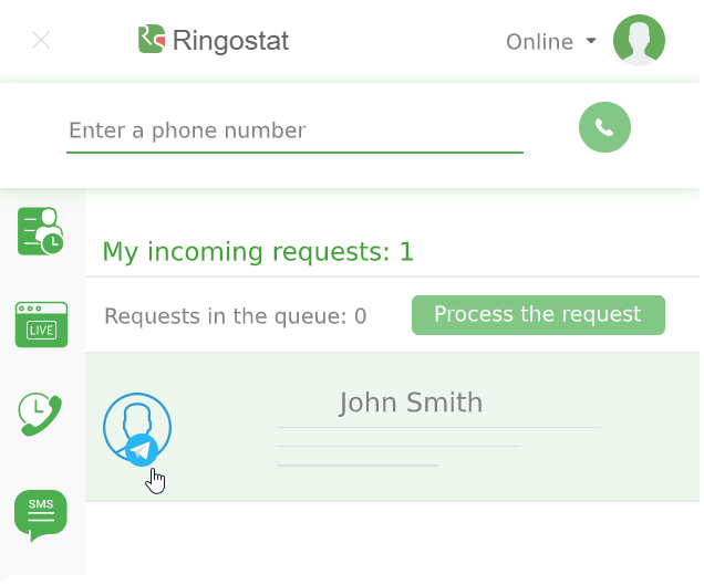Ringostat Messenger, incoming requests
