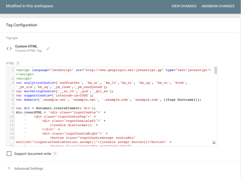 GDPR, The script has three variables which store the cookies of different types