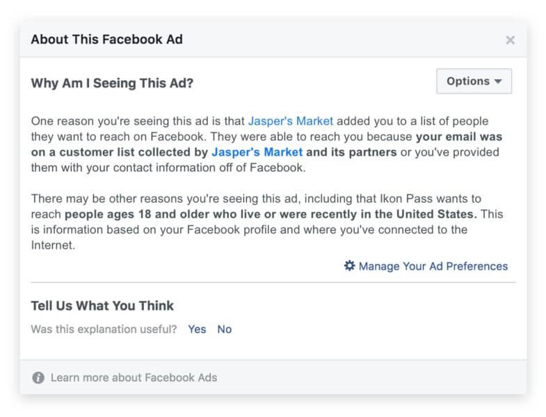 Facebook custom audience, Facebook Advertising