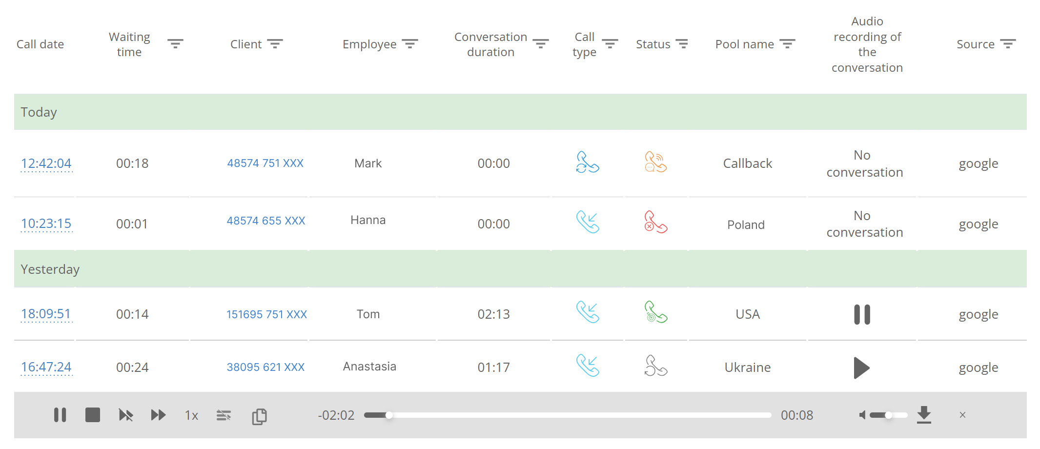 call tracking, Listen to non-targeted calls