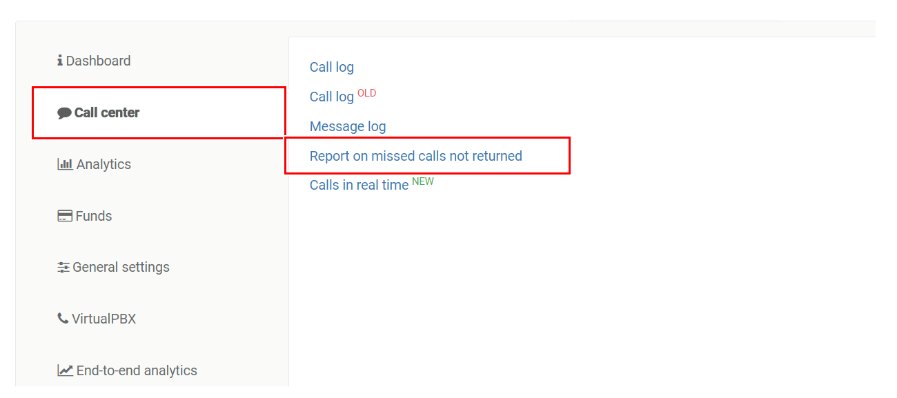 call tracking, the report on missed calls not called back