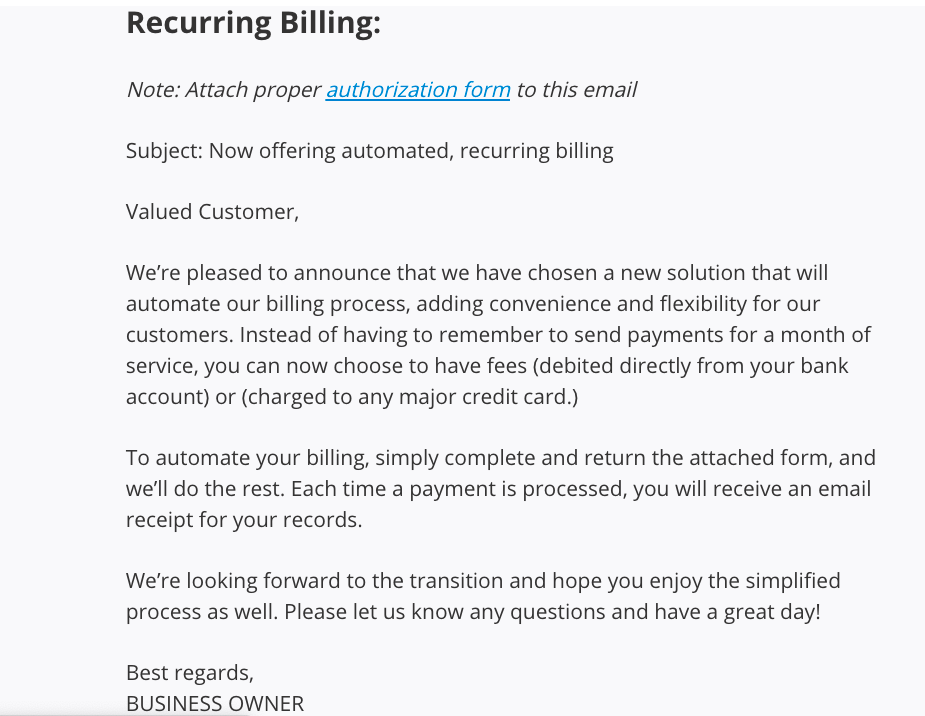 Payment Automation, An example of email