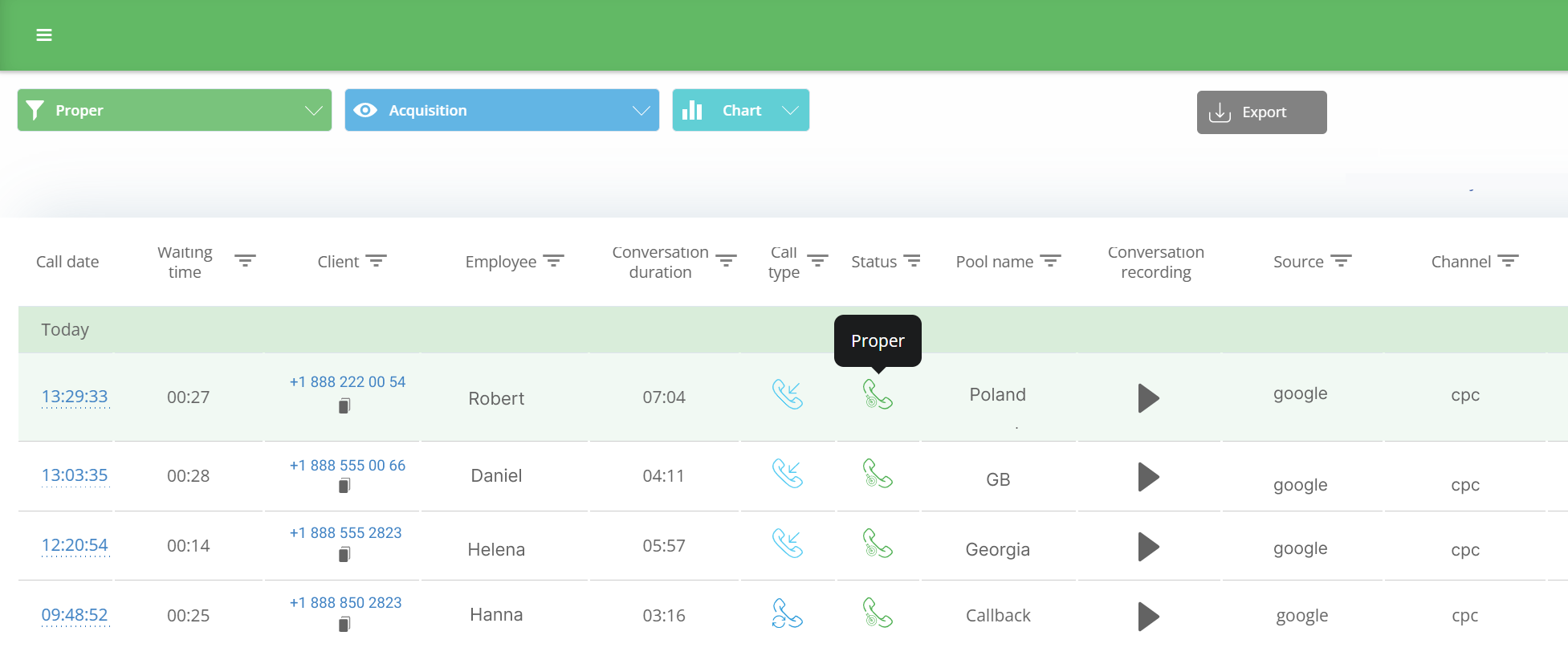 Proper calls, Call Analytics Reports,