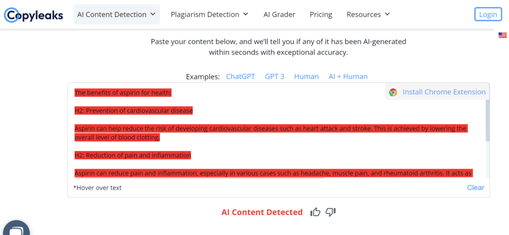 ChatGPT, перевірка Content Detector Copyleaks