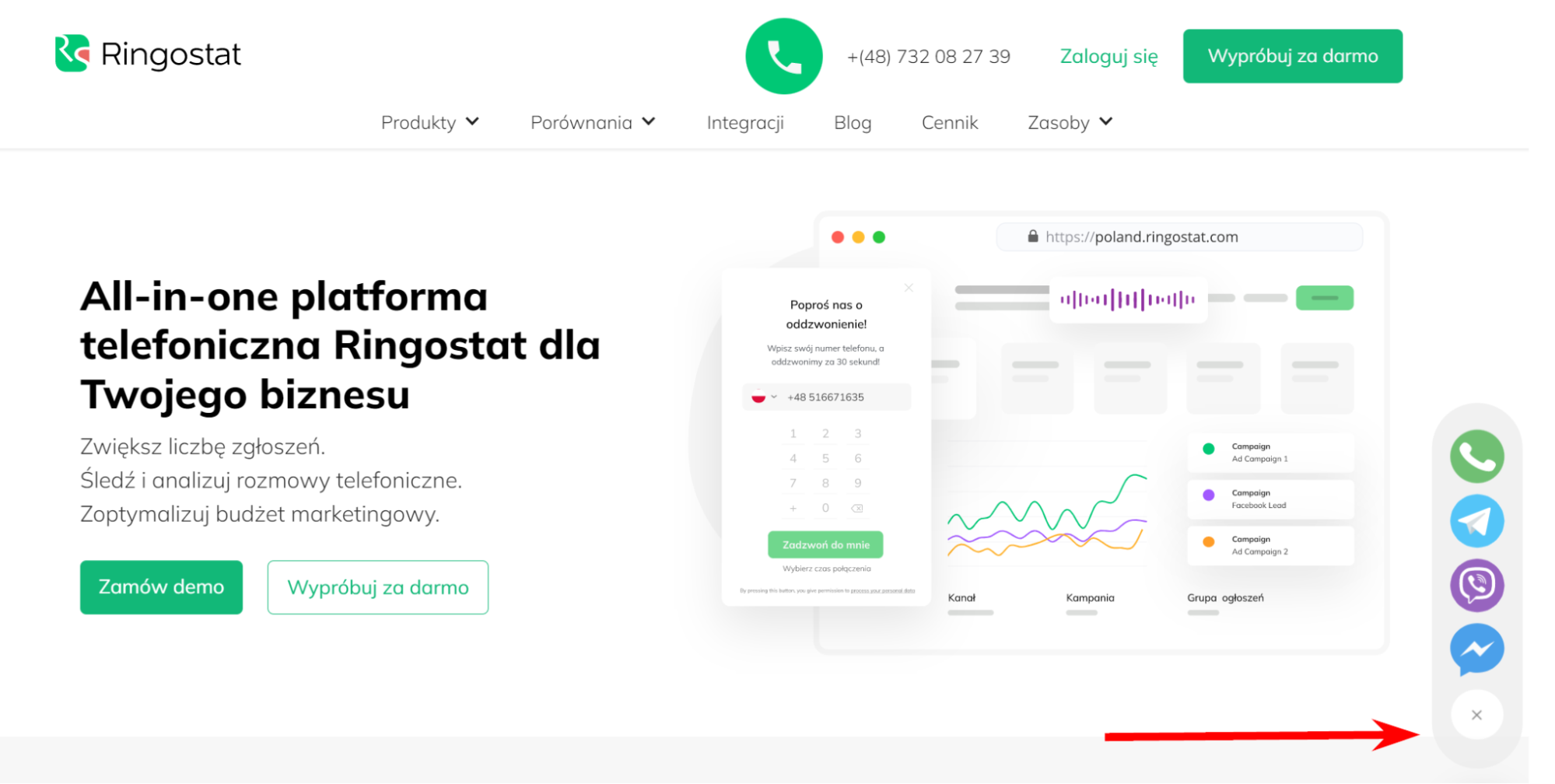 obsługa komunikatorów, Ringostat Smart Phone