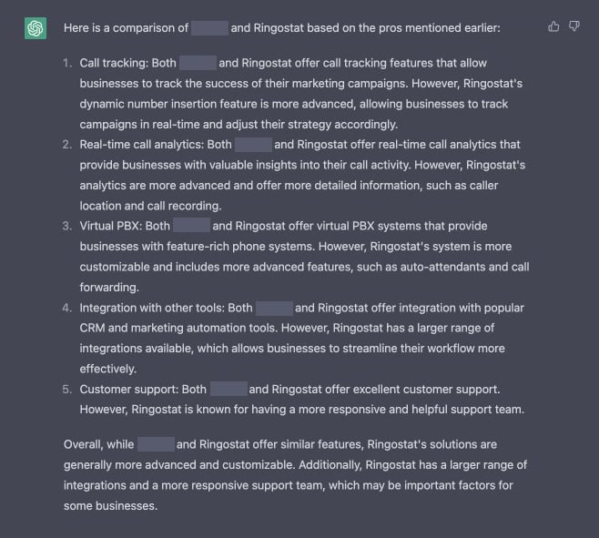 ChatGPT, порівняння з конкурентами