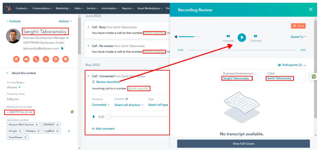 интеграции Ringostat и CRM, прослушивание звонков