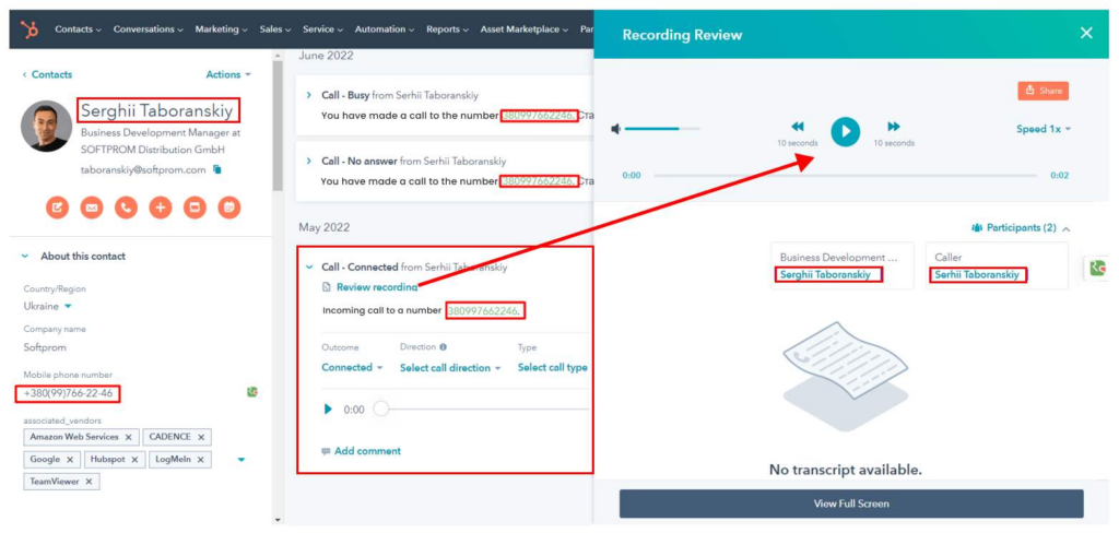 Ringostat and CRM integrations, call records