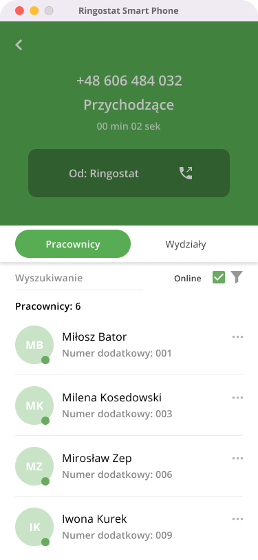 Ringostat Smart Phone, książka kontaktowa