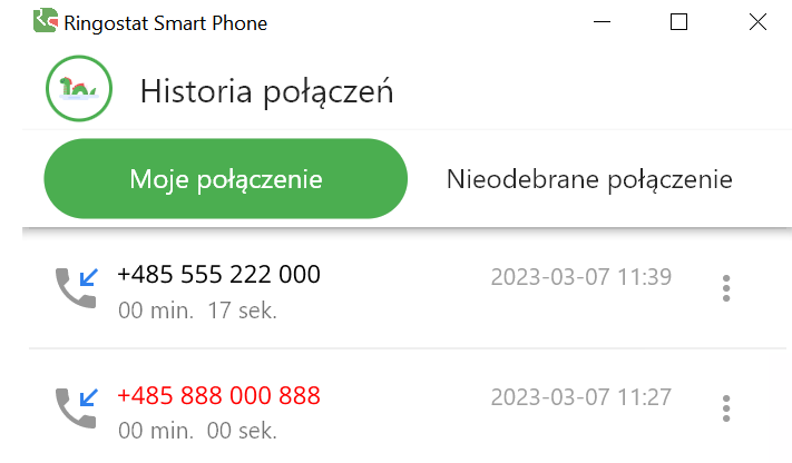 Ringostat Smart Phone, Historia połączeń