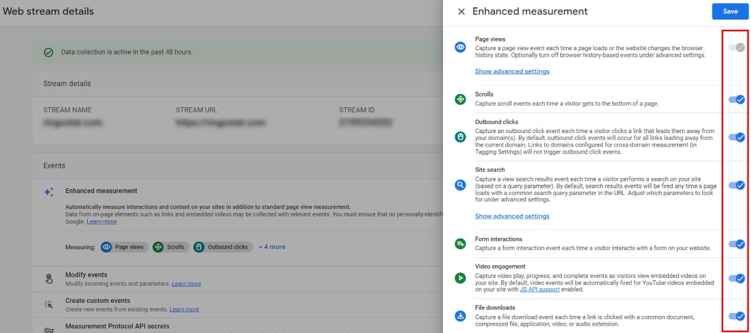 Google Analytics 4, события расширенной статистики