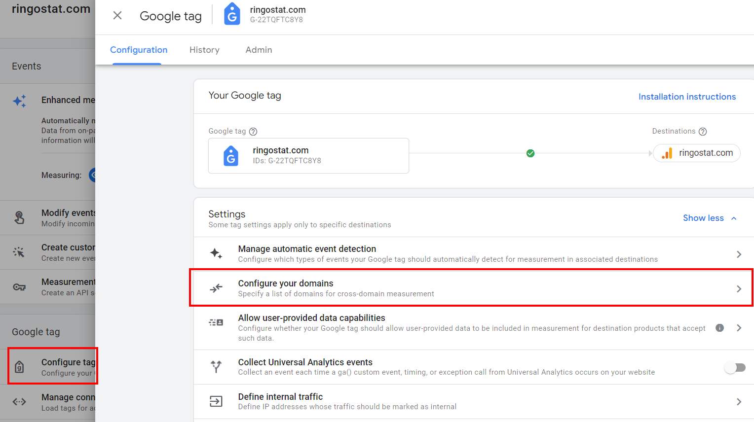 Google Analytics 4, междоменное отслеживание