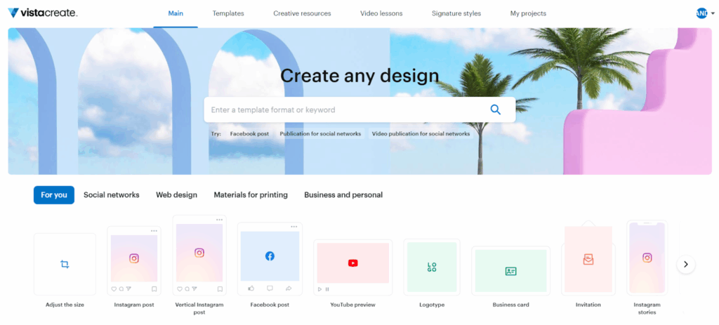 креативы для рекламы с помощью искусственного интеллекта, vista create