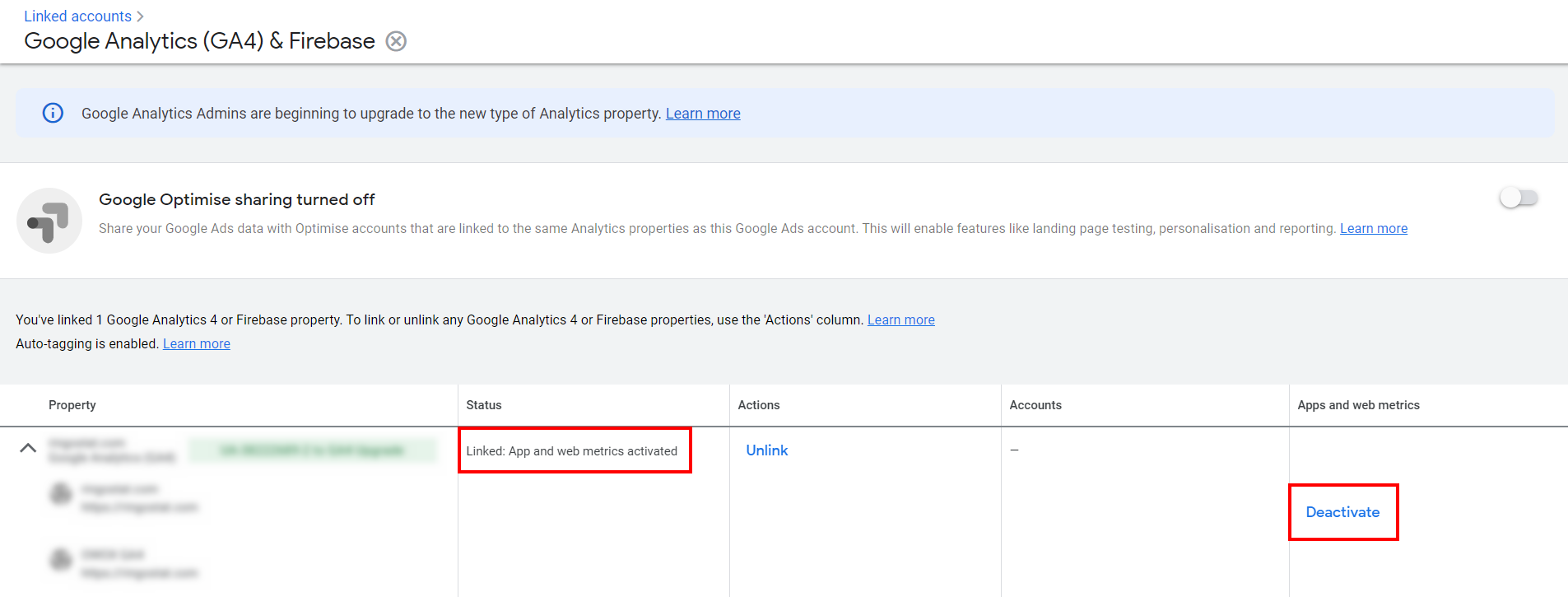 Google Analytics 4, связывание учетных записей