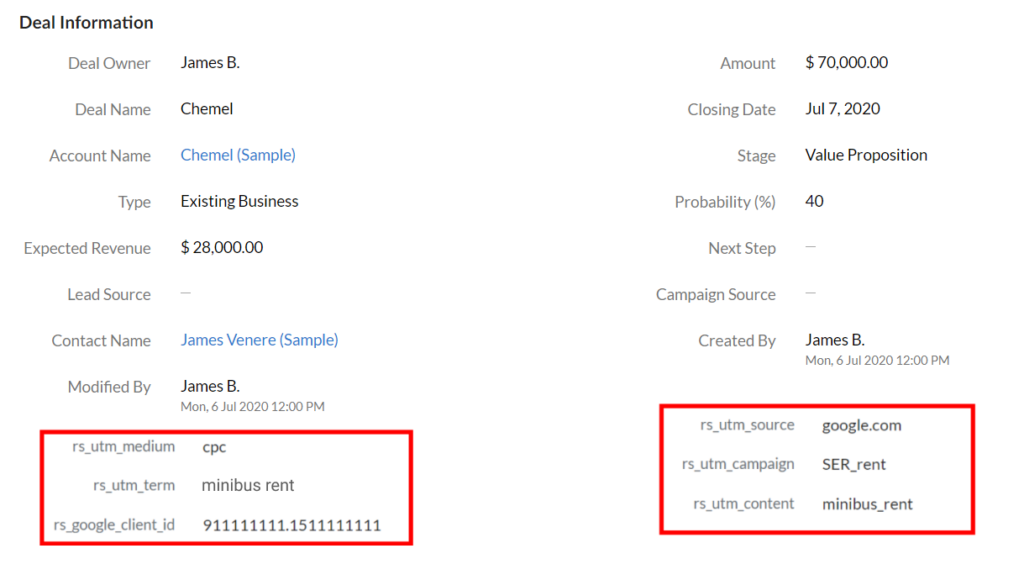 Integration of Ringostat and Zoho CRM, contact card