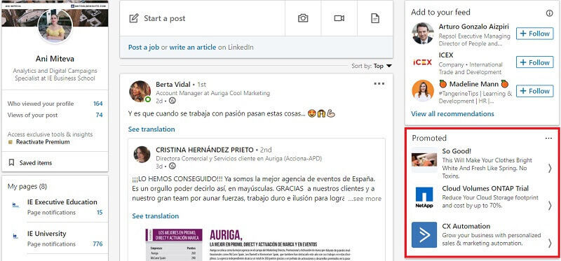 An example text ad on the right side of LinkedIn pages. Source of images: mktoolboxsuite