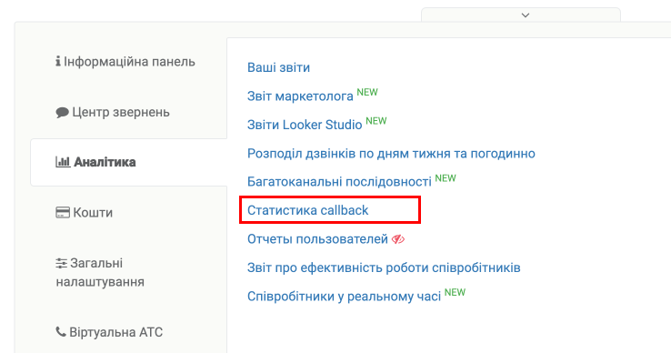 Ringostat callback, де знаходиться аналітика дзвінків через Ringostat callback