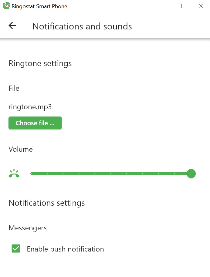 Ringostat Smart Phone, setting up notifications and sounds