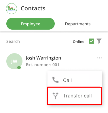 Ringostat Smart Phone, transfer call