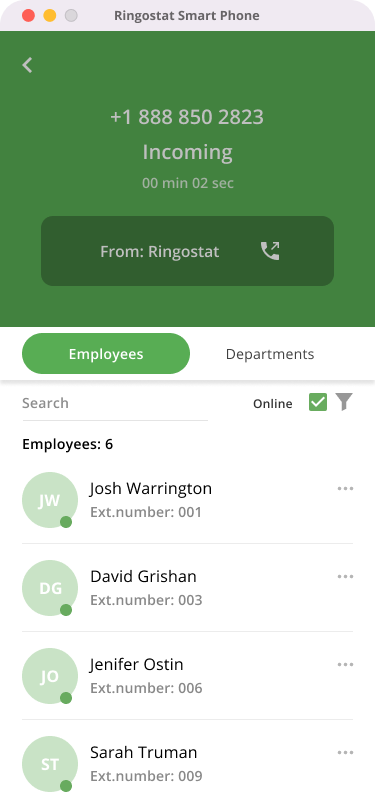 Ringostat Smart Phone, standard call transfer