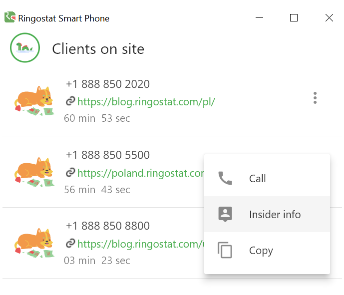 Ringostat Smart Phone, customers on the site