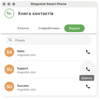 Ringostat Smart Phone, вкладка відділи