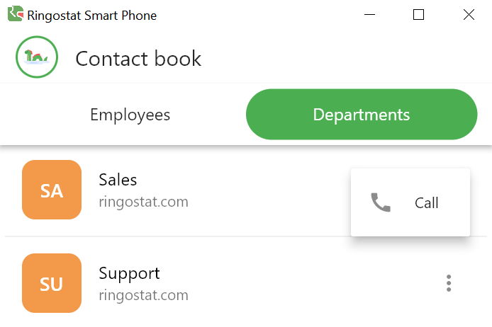 Ringostat Smart Phone, departments tab