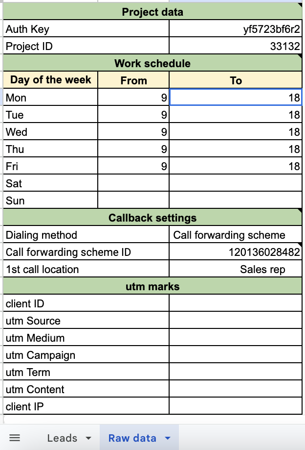 automatyczny callback, Raw Data