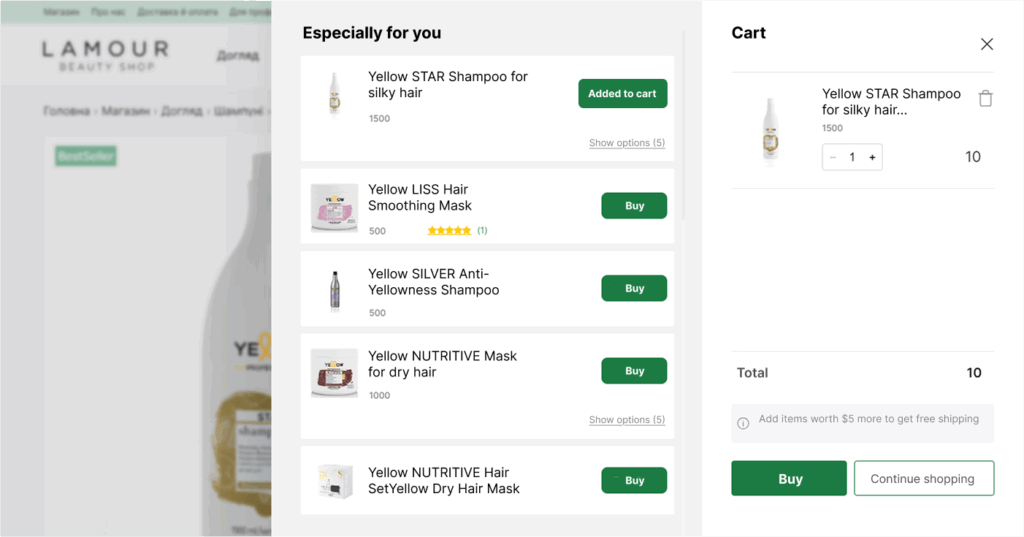 An example of Cross-selling in an online shopping cart, Cross-Selling and Upselling