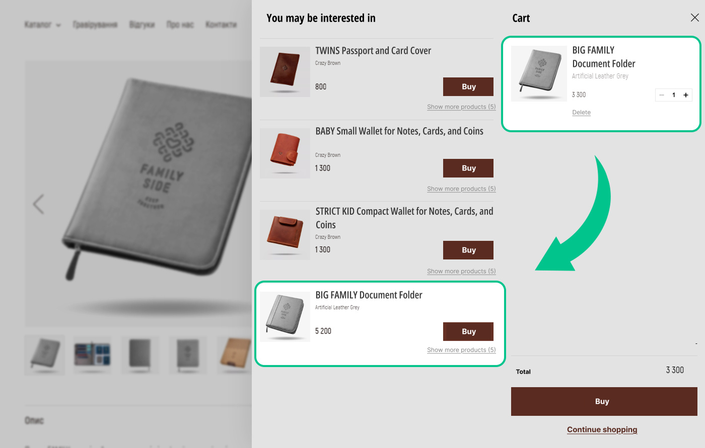 Cross-Selling and Upselling, An example of Upselling in an online store cart