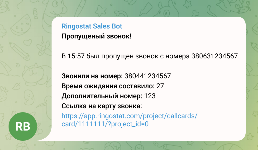 мгновенное уведомления о пропущенном звонке в Телеграм