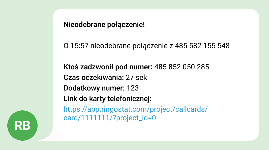natychmiastowe powiadomienie o nieodebranych połączeniach, Ringostat