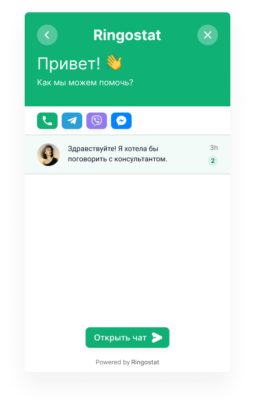 Сохранение общения в чате, предыдущие диалоги в чате, чат от Ringostat