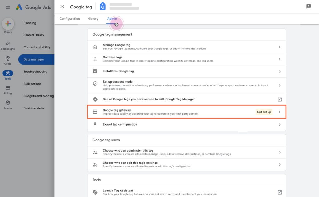 Konfiguracja Google Tag Gateway w panelu reklamodawcy