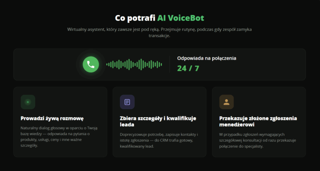 Możliwości AI VoiceBot