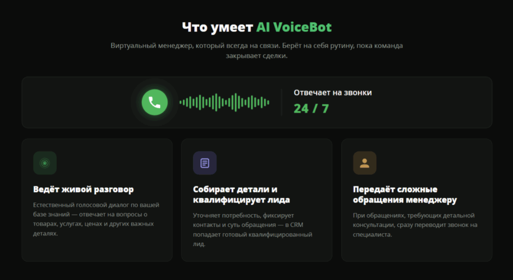 Возможности AI VoiceBot