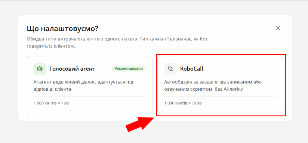 Тип кампанії RoboCall
