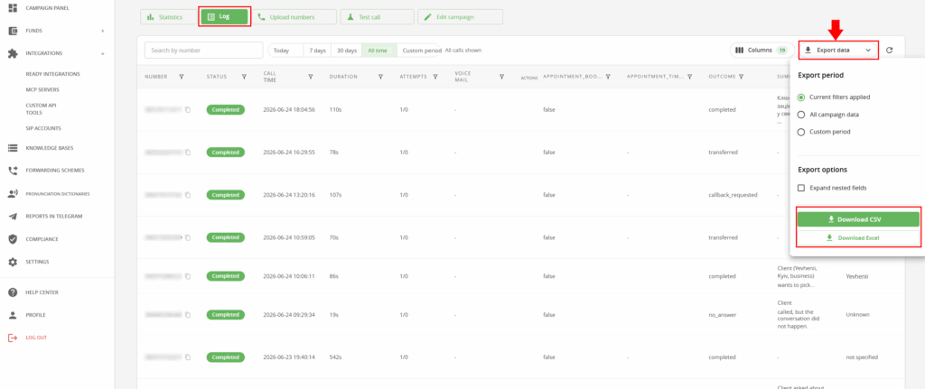 Data export