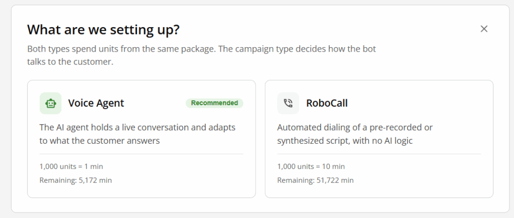 AI Voice Agent campaign types