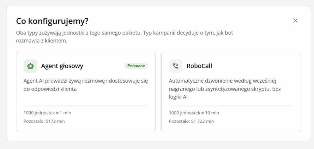 Typy kampanii AI Voice Agent